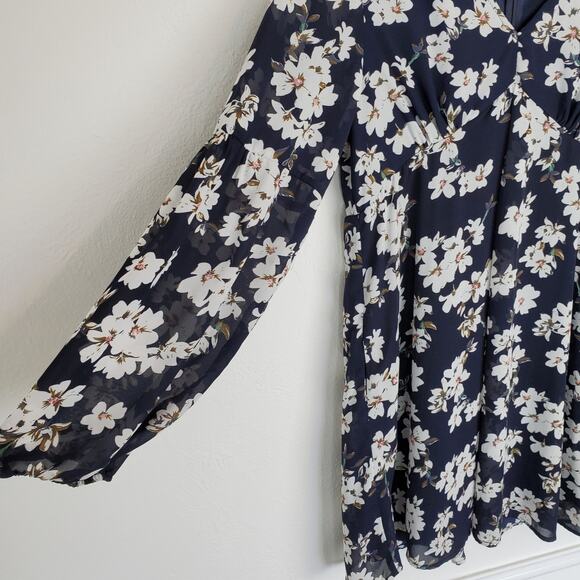 Entro Dress Floral Flowy Boho Cottagecore Spring Summer Folksy Blue White - Picture 8 of 13